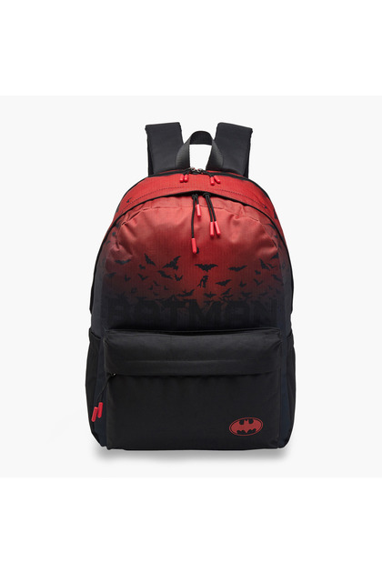 Batman Print Backpack with Adjustable Straps and Zip Closure - 17 inches