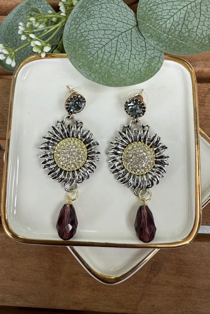 Zr Model Stone Dangle Flower Earrings