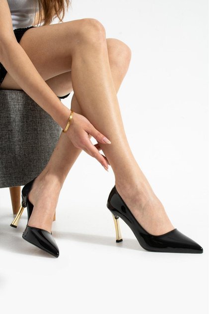 Rugan Kadın Stiletto Altın 9cm Topuklu Kadın Topuklu Ayakkabı