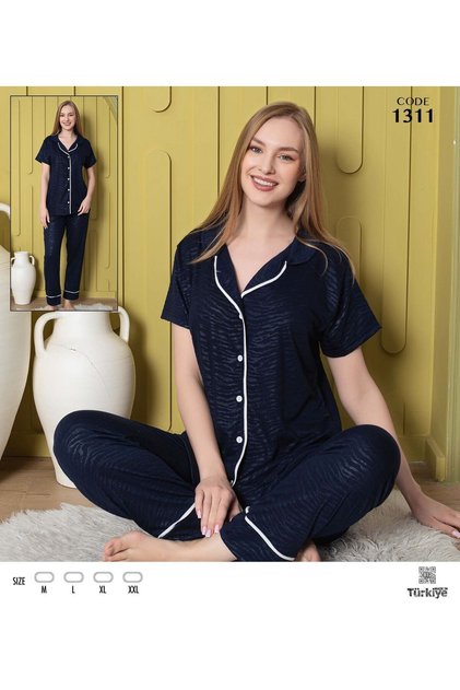 Shirt Collar Bucket Bucket Buttoned Pjama Set