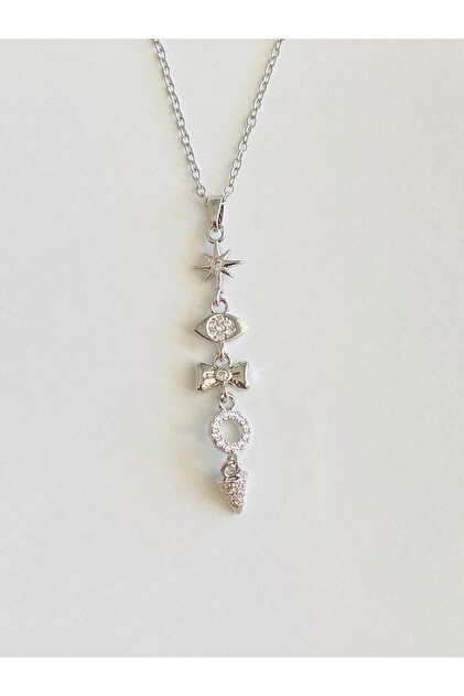 Steel Necklace Silver Colored Long Variety Mixed Figure Necklace