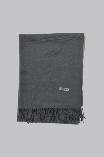 Gray Solid Color Tasseled Thick Warm Stylish Winter Wool Shoulder Shawl