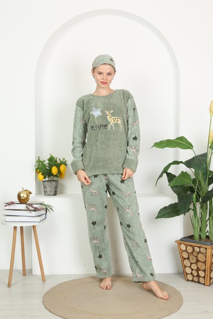Winter Well Soft Deer Star Patterned Double Fleece Plush Pajama Set