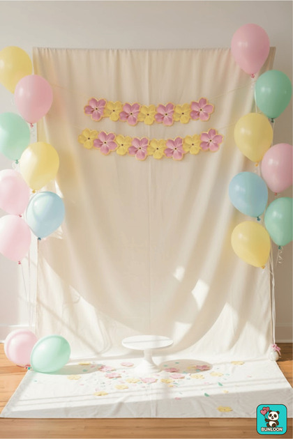 Makaron Çiçekli Banner Parti ve Doğum Günü Süsü