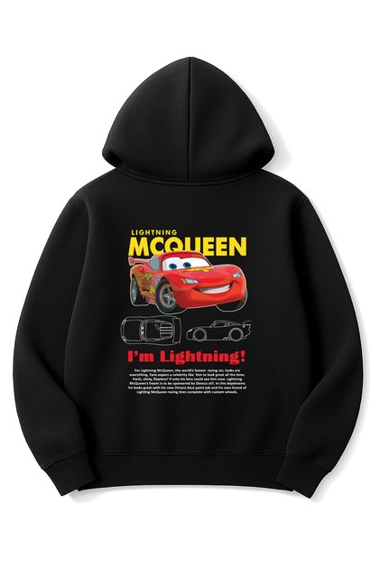 Black Oversized Unisex Mcqueen Couple İnnerwork B Printed K Hooded Sweatshirt