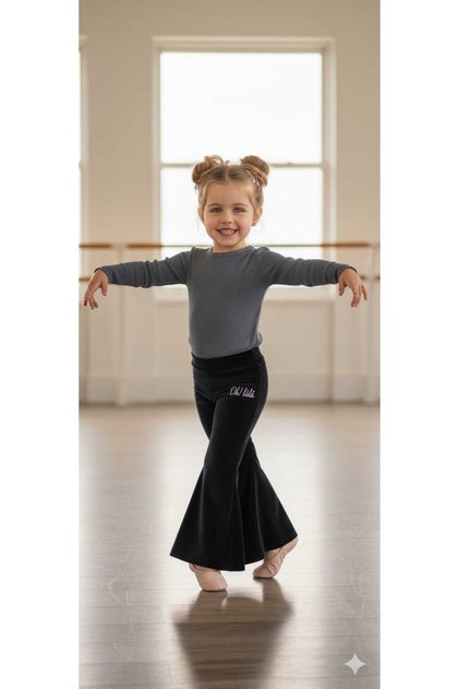 Eid Girls' French Velvet Wide Drapey Flared Leggings Ohlala Black