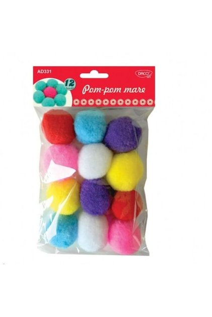 Pompoane mari DACO, set de 12 bucăți, mărime 5 cm, multicolore, material textil