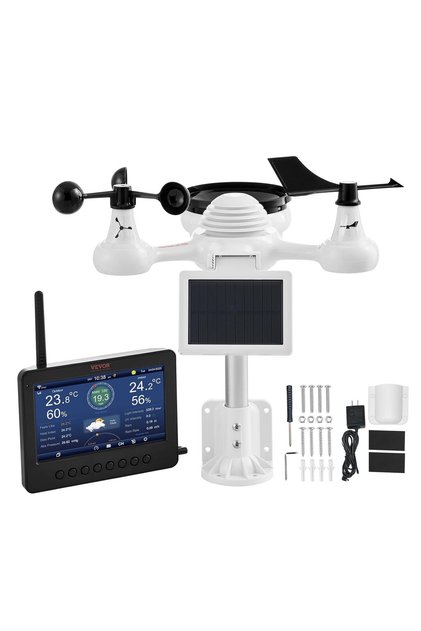 Statie meteo WiFi 7 in 1 cu display de 7 inch, senzor exterior cu panou solar