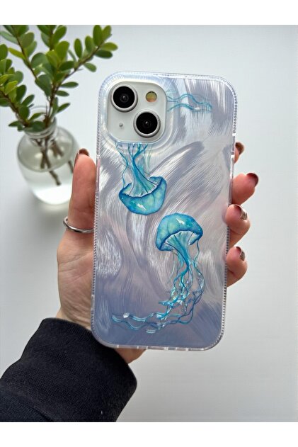 KVK PRVACY iPhone 15 Plus / 14 Plus Compatible Jellyfish Patterned Feathered Hologram Silicone Case- Trendyol KVK PRVACY iPhone 15 Plus / 14 Plus Compatible Jellyfish Patterned Feathered Hologram Silicone Case- Trendyol