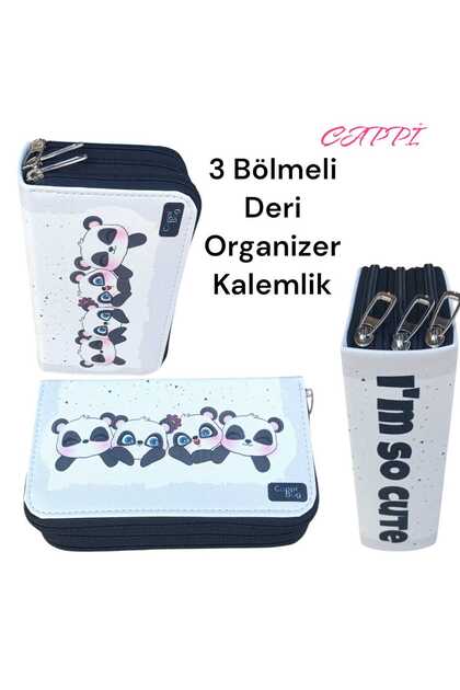 Kalem Kutusu Ünicorn Üç Bölmeli Vegan Deri Organizer KALEMLİK