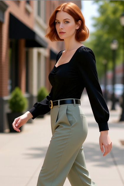 Women's Heart Neckline Gathered Woven Blouse Long Sleeves and Zipper Design Quality Stylish Comfortable