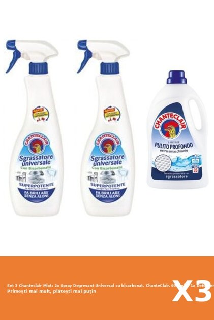 Set 3 Mixt: 2x Spray Degresant Universal cu bicarbonat, ChanteClair, 600 ml + 1x Deterge