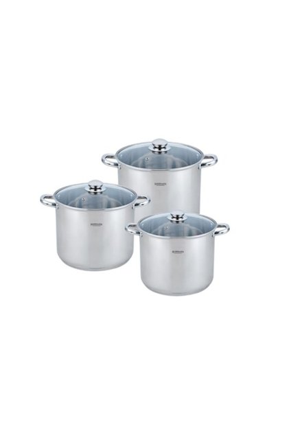 Set de 6 oale din oțel inoxidabil 11,3 l/13,6 l/16,3 l cu capace de sticlă, compatibil cu inducția