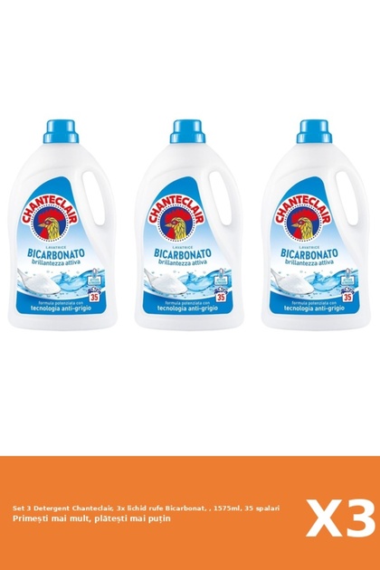 Set 3 Detergent Chanteclair, 3x lichid rufe Bicarbonat, , 1575ml, 35 spalari