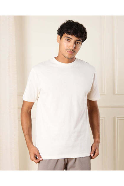 Men Ivory Solid T-Shirt