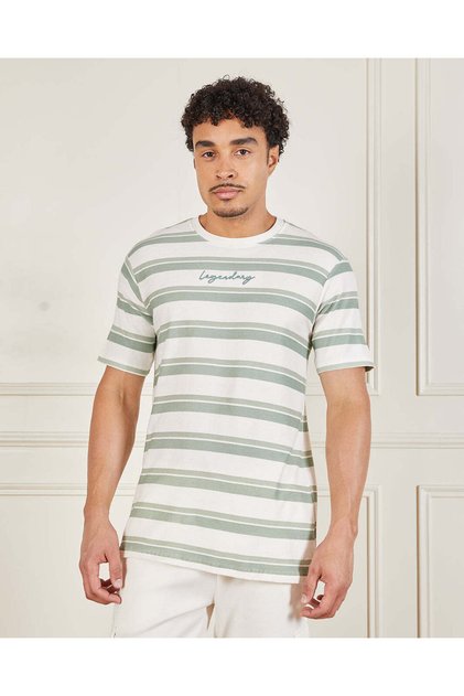 Men Green Striped T-Shirt