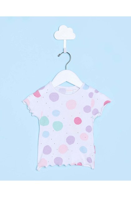 Infant girls White All Over Print Polka Dots Rib T-Shirt