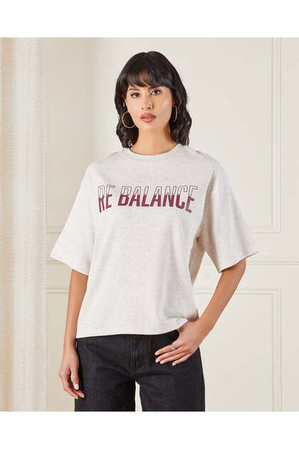 Women Grey Crop Oversize Active T-Shirt