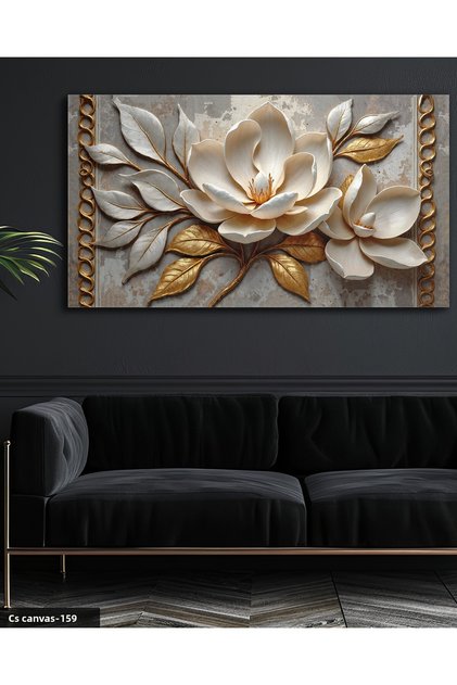 White Flower with Gold Leaves One Piece Canvas, Canvas Painting