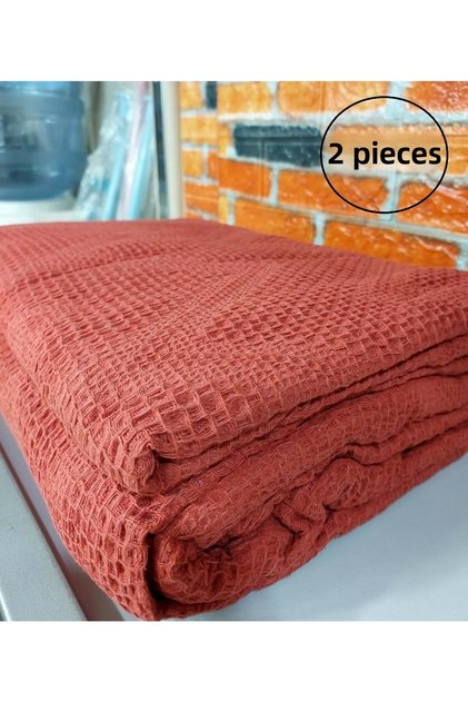 2 Pieces 100% Cotton Double Pike Blanket 240X220 (Single Pike)-Brick Red