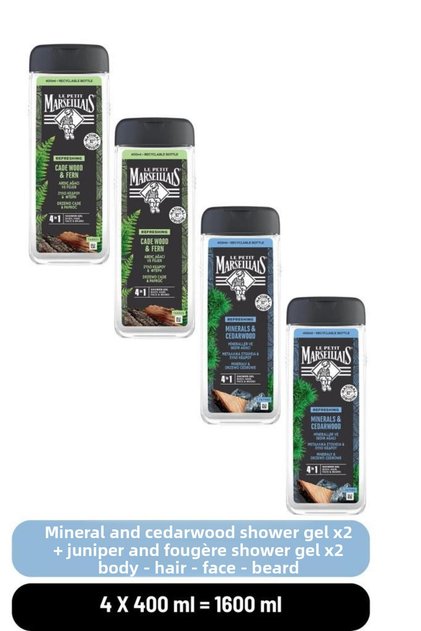 Minerals and Cedar Wood - Shower Gel X2 + Juniper Wood and Figure - Shower Gel X2