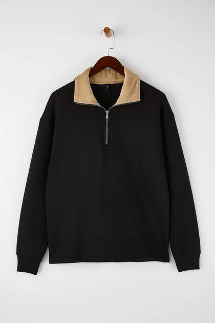 Trendyolmilla Man Siyah Yaka Detaylı Dik Yaka Yeni Oversize/Geniş