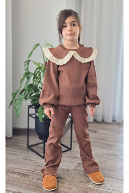 Vintage Collared Brown Fitted 2-Piece Girl's Suit (2-9 Years)