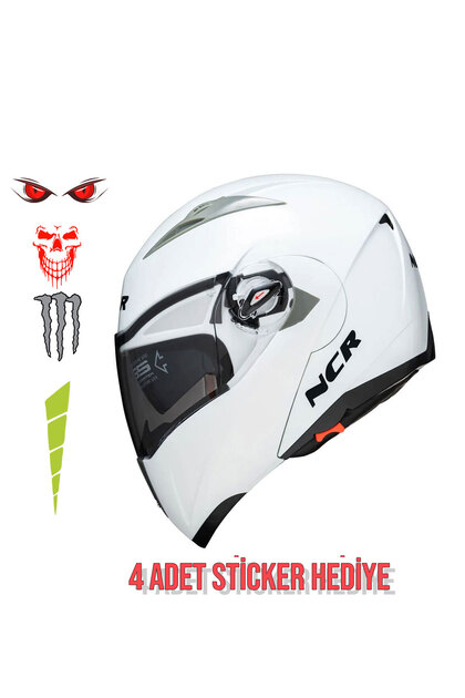 Çene Açılır Kask Vizörlü Ece Belgeli Beyaz