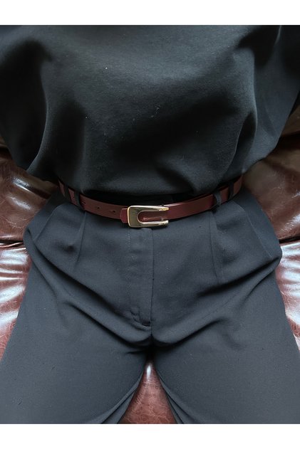 Nova U Patterned Women's Gold Buckle Belt Waist Belt Coat Belt Dress Belt Trouser Belt
