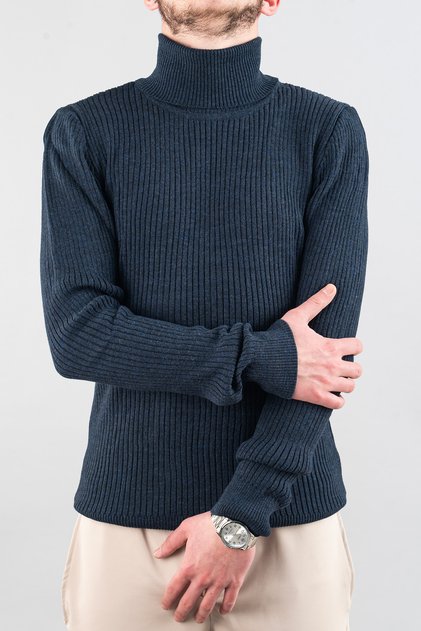 Men's Navy Blue Slim Fit Crew Neck Cotton Knitwear Sweatshirt