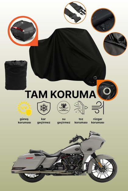 Black Lock and Tail Bag Compatible Harley-Davidson Cvo Road Glide Compatible Motorcycle Canvas Protective Cover