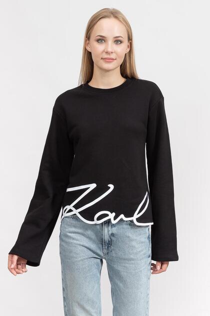 Signature Kadın Bisiklet Yaka Sweatshirt Siyah
