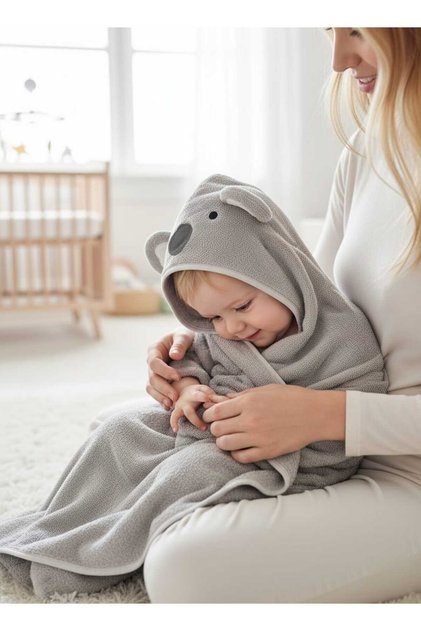 Outlet 100% Organic Cotton Soft Baby Girl-Boy Bath Swaddle Towel Gray/Koala