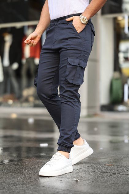 Slim Fit Körüklü Cep Paça Lastikli Esnek Kumaş Erkek Kargo Pantolon