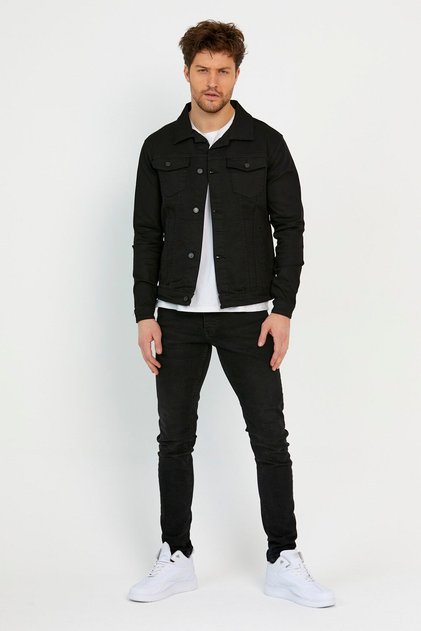 Erkek Siyah Slim Fit Kot Ceket