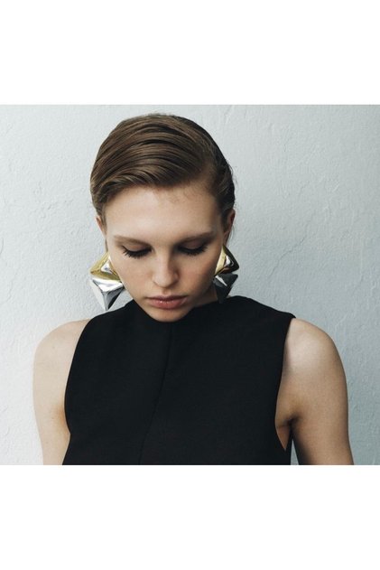 Gold Silver Mix Triangle Earrings