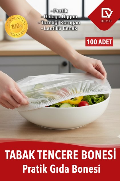 100 Adet Lastikli Pratik Tazeliği Koruyan Tencere ve Tabak Bonesi Çok Amaçlı Kapak Gıda Bonesi