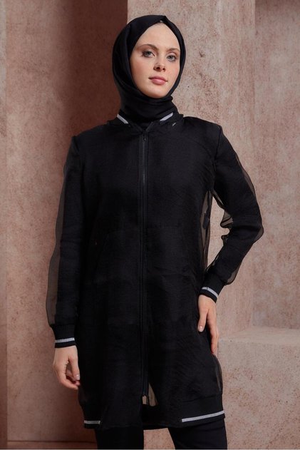 STRIP DETAILED TULLE JACKET 44306