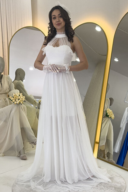 zks grup tekstil Women's Draped Zero Sleeve Plus Size Evening Dress White- Trendyol zks grup tekstil Women's Draped Zero Sleeve Plus Size Evening Dress White- Trendyol