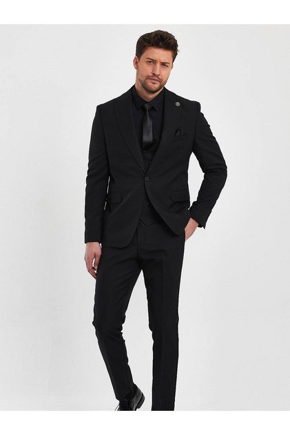Tailor Ayhan Full Black Set 5-Button Vest Slim Fit Suit – Slim Fit, choose 1 size larger.