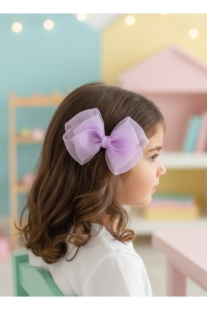 Premium Series Latest Trend Lilac Bow Buckle, Handmade Organza Ribbon Children's Dart Lilac Bow Buckle