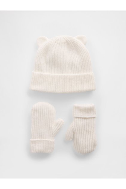 Bebek Beyaz CashSoft Ayı Bere & Eldiven Set