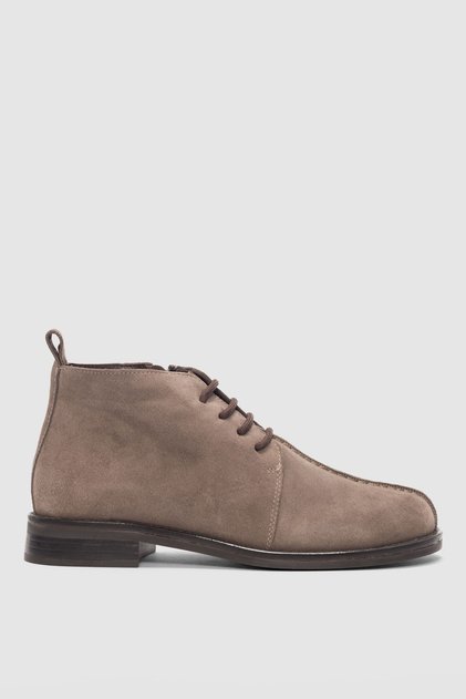 Lazen Genuine Leather Lace-Up Detailed Short Women's Boots - Mink Suede