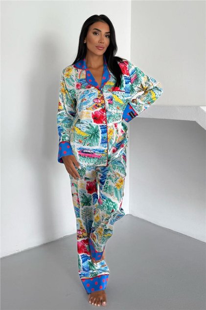 Viaggio Creativo Saten Uzun Pijama Takımı VCK0304