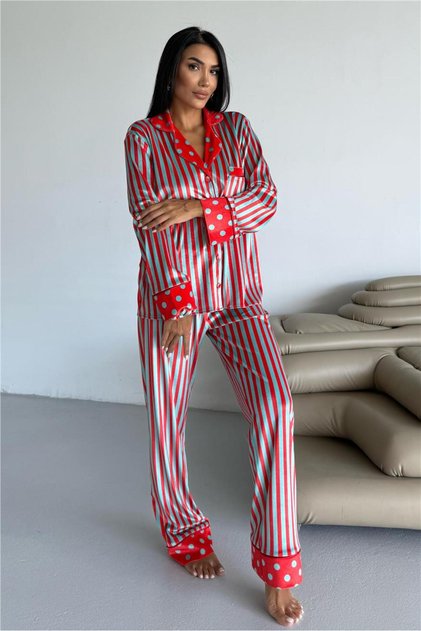 Mix Retrò Turuncu Mint Kadife Uzun Pijama Takımı