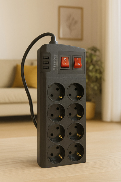 Termal Akım Korumalı Anahtarlı 8li Priz 2mt 8li 3xusb 16A 4000W