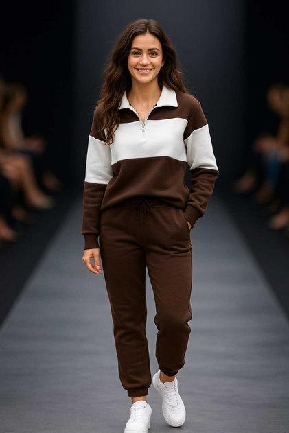 Unisex Brown Fleece-Lined Sweatpants Thick