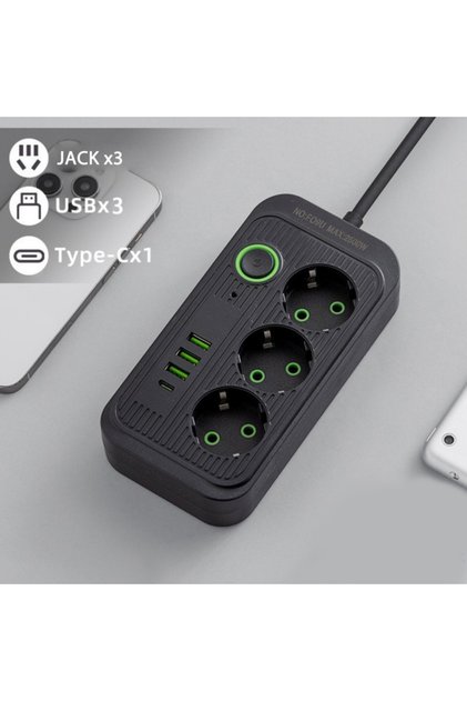 Καλώδιο επέκτασης 2m VarioShop, 3 υποδοχές, 4 θύρες USB και 1 θύρα USB-C, Έξυπνη λύση πολλαπλής φόρτισης,