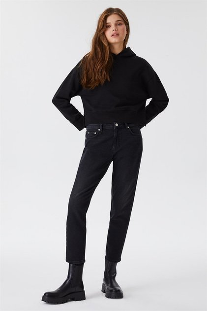 Funny High Waist Regular Fit Straight Leg Black Women's Jeans