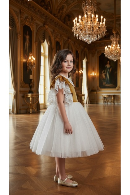 HC Kids Wear Homecoming Velvet Girl's Evening Dress - Princess Dress with  Glitter Tulle and Lace Detail- Trendyol